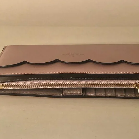 KATE SPADE PINK LEATHER SCALLOP WALLET ~ LARGE ~ 14 CARD SLOTS ~ GOLD INTERIOR - Picture 3 of 10